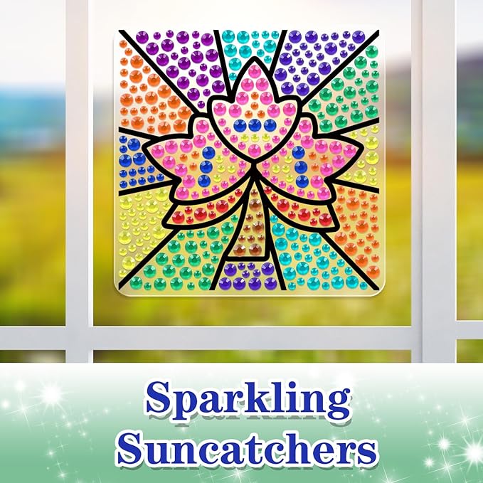 WAHFNG Gem Art, Kids Diamond Art Kit -Window Art Suncatcher Kit - Arts and Crafts for Girls and Boys Ages 6-12 - Best Gift Ideas for Age 4, 5, 6, 7, 8, 9, 10-12, 6-8 (Maple Leaf & Butterfly)