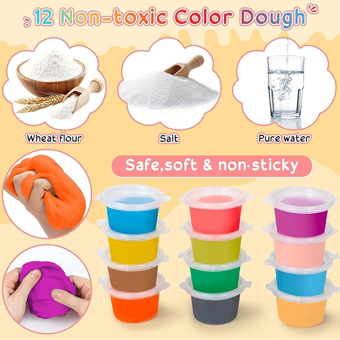4 in 1 Color Dough Set for Kids 3-5 4-8 Play Kitchen 59Pcs Ice Cream Slime Tools Accessories Kit Playset Noodle Hamburger Maker Food Toy Birthday Gift 3 4 5 6 7 8 Year Old Boys Girls Toys