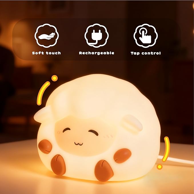 Sheep Night Light for Kids: 16-Color Changing, Rechargeable LED Squishy lamp. Soft Silicone, dimmable. Perfect for Nursery, Dorm Decor & Gifts for Girls/Boys.