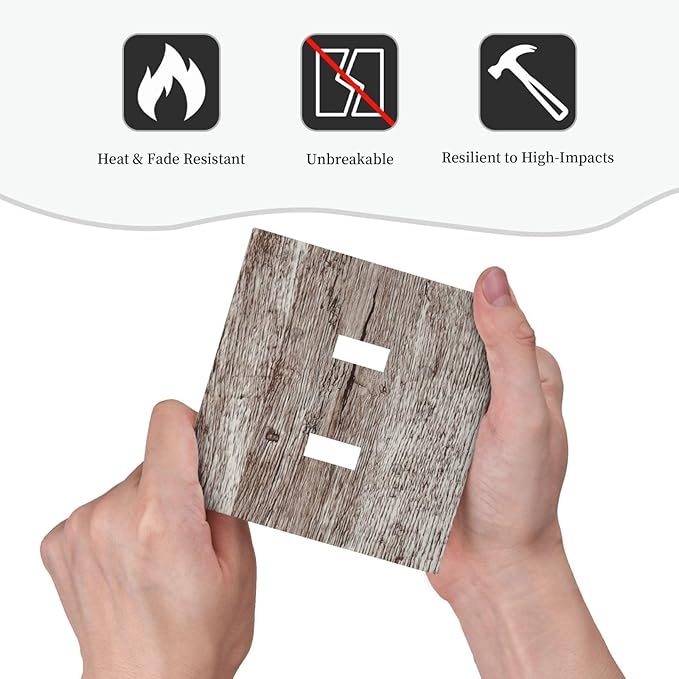 Light Switch Cover Plate Rustic Dark Grey Wood Plank Vintage Texture 2 Gang Double Switch Plate Covers Toggle Wallplate Decorative Outlet Covers Electrical Switchplate for Farmhouse Home
