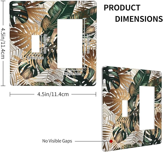 Green Tropical Leaves Gold Palm Leaf Botanical 2 Gang Single Toggle Rocker Combination Light Switch Cover Unique Decorative Wall Plate Cover Electrical Faceplate Switchplate for Bedroom Decor
