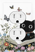 Outlet Covers Cute Cat Wildflowers Boho Flowers Floral 1 Gang Duplex Light Switch Cover Decorative Switch Plates Electrical Receptacle Faceplate Wall Plate For Nursery Kids Room Decor