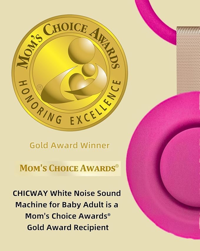CHICWAY 2026 Mom's Choice Awards, Portable Sound Machine for Baby Adult, AI Cry Detection, 18 Soothing Sound, Bluetooth Rechargeable White Noise Machine for Home Travel, Nursery Light, Barbie Pink