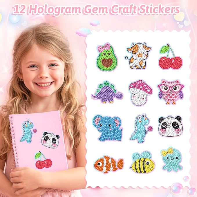 EAPHANT Diamond Art Kits for Kids, Gem Keychains and Stickers Painting Gifts for Girls Ages 4-8 8-12, Arts and Crafts Toys for Kids with 17 Designs