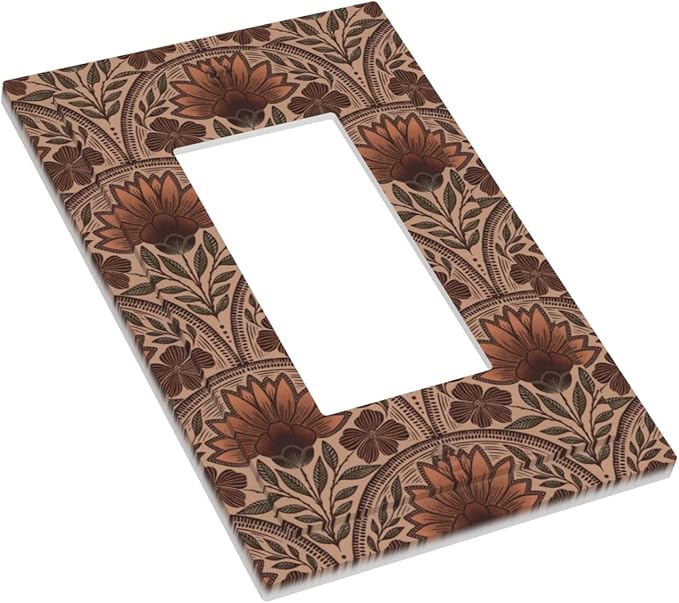 Earth Tone Floral Rustic Damask Boho Flower Decorative Outlet Covers 1 Gang Single Rocker Light Switch Cover Plate Wall Plates GFCI Faceplate for Farmhouse Home Decor