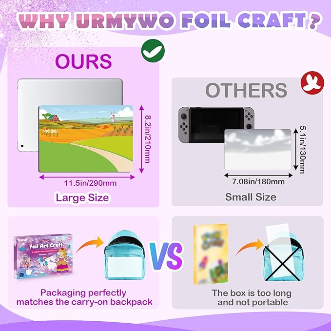 URMYWO Fun Foil Art Craft Supplies Kits, Princess Arts and Crafts for Kids Ages 4-8, No Mess DIY Creative Activity Sticker & Coloring Books, Travel Toys, Gifts for 4 5 6 7 8 9 10 Year Old Girls Boys