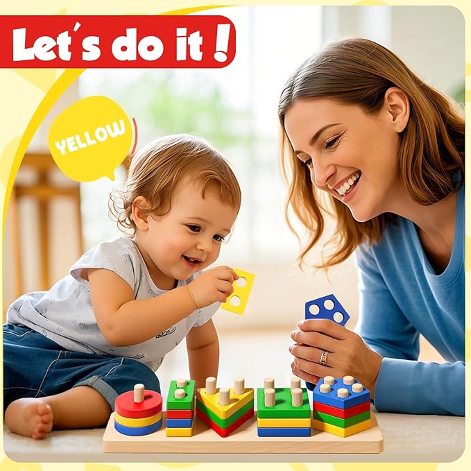 Montessori Toys for 1 2 3 Year Old Girls Boys, Wooden Sensory Toys for 1-3 Year Old Birthday Gifts, Education Toddler Puzzles Toddler Easter Basket Stuffers Learning Toy Activities Puzzles Ages 1-3