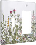 Rustic Wild Floral Vintage Teal Botanical Combin Wall Plate Cover Decorative 2 Gang Toggle Rocker Light Switch Cover for Bathroom Home Bedroom Art Panel Decor 4.5 X 4.5 In