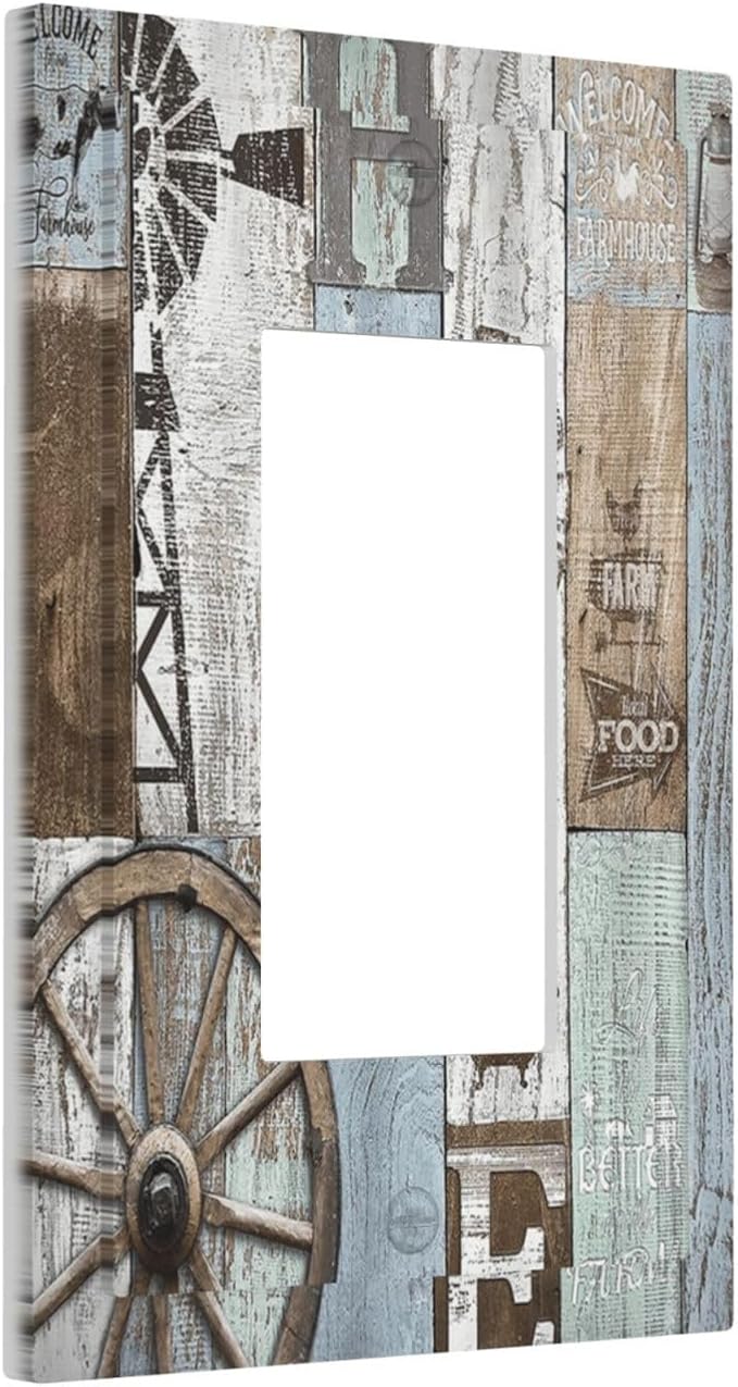Rustic Western Barn Door Vintage Windmill Decorative Outlet Covers 1 Gang Single Rocker Light Switch Cover Plate Wall Plates GFCI Faceplate for Farmhouse Home Decor