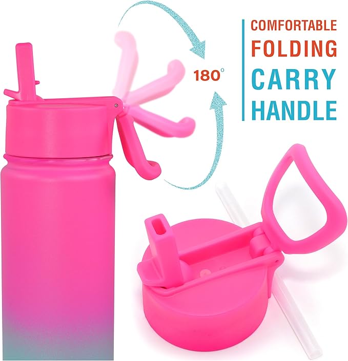 CHILLOUT LIFE 17 oz Kids Insulated Water Bottle for School with Straw Lid Leakproof and Cute Waterproof Stickers, Personalized Stainless Steel Thermos Flask Metal Water Bottle for Girls & Boys
