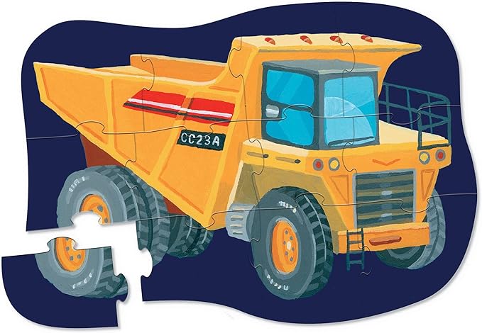 Crocodile Creek 12-Piece Mini Jigsaw Puzzle - Fun Floor Puzzles for Kids Ages 2-4 and Up - Heavy-Duty Shaped Box for Storage - Construction Zone with Dump Truck - 12" x 9" Finished