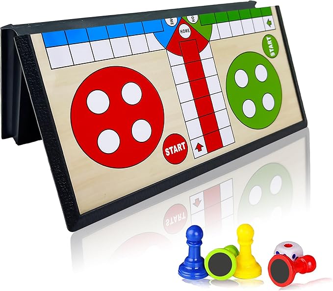 KIDAMI Mini Magnetic Ludo Travel Board Game Set, Folding Design and Light-Weight, Gift for Kids Toddlers (7.64 × 7.64 inches)
