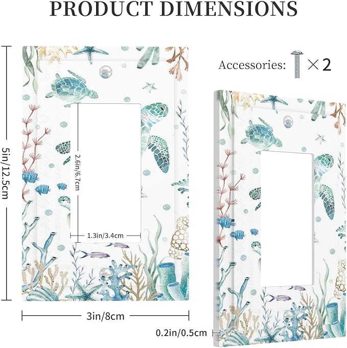 Sea Turtle Ocean Starfish Fish Coral Pearl Decorative Outlet Covers 1 Gang Single Rocker Light Switch Cover Plate Wall Plates GFCI Faceplate for Bathroom Kids Room Decor