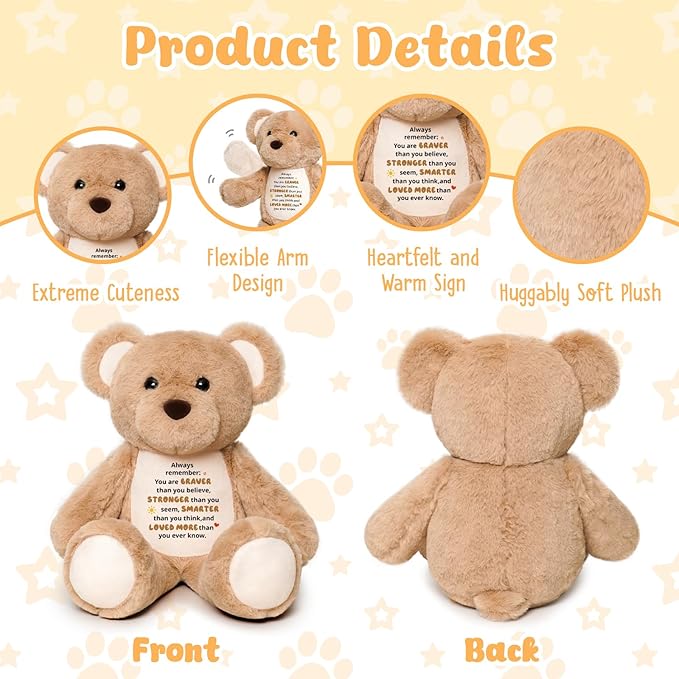 15" Inspirational Stuffed Animal Bear, You are Braver Than You Believe Gift, Birthday Graduation Encouragement Gift for Daughter Kids Toddlers Grandkids, Support Keepsake for Hospital