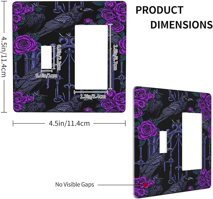 Outlet Covers Gothic Style Crow Purple Flowers 1 Toggle 1 Rocker Combination Decorative Wall Plate Light Switch Cover Plate Electrical Switch Plates for Bedroom living Room Decor