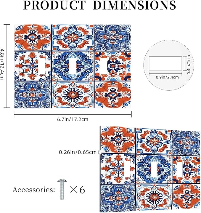 Decorative Switch Plates Colorful Talavera Mexican Tile 3 Gang Wall Plate Triple Toggle Light Switch Cover Faceplate Electrical Wall Panels For Bathroom Kitchen Decor