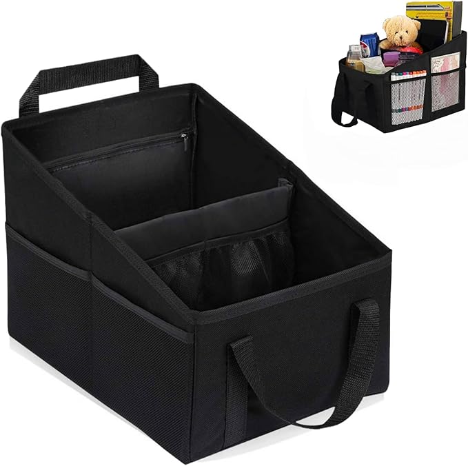 BLIRITEL Car Seat Organizer for Front & Back Seat, Passenger Seat Organizer, Small Car Seat Storage Caddy for kids & Adult with Divide, Handles and Multiple Mesh Pockets (Black)