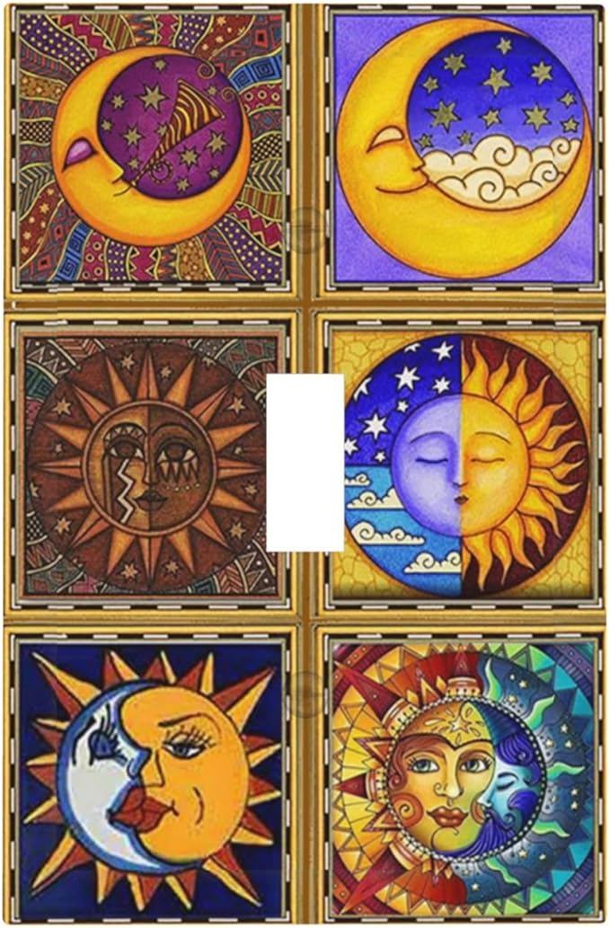 Mexican Talavera Tiles Star Pattern Celestials Theme Print Decorative Light Switch Cover 1 Gang Single Toggle Device Electrical Faceplate Switchplates Decorator Outlet Wall Plate for Kitchen Home