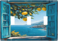 Decorative Art Light Switch Covers Seaside Window with Lemons 3 Gang Triple Toggle Wall Plate Decorative Switch plate Electrical Faceplate for Home Decor