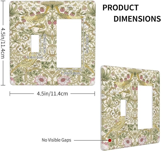 William Morris Vintage Strawberry Bird Botanical Outlet Covers 1 Toggle 1 Rocker Combination Decorative Wall Plate Electrical Switch Plates Light Switch Cover Plate for Farmhouse Home Decor