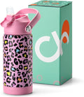 Choco Mocha Kids Water Bottle For School, Kids Insulated Water Bottle Stainless Steel for Girls,14Oz Pink Leopard