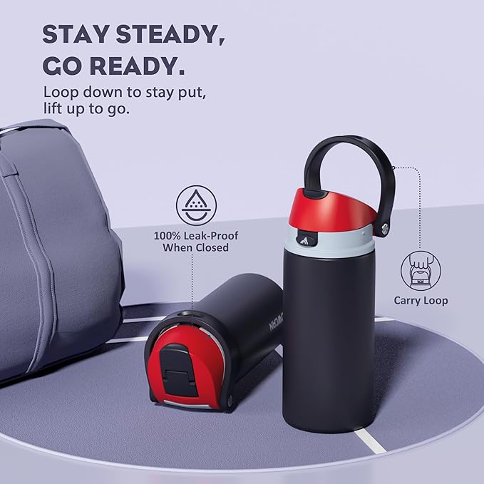 POWCAN 18 oz Stainless Steel Water Bottle: 2-in-1 Push-Button Spout & Quick-Flip Straw, Leakproof, Cold 24Hrs, Fits Car Cup Holder, Insulated Vacuum Flask for Sports, Trip, School Gift (Storm Hammer)