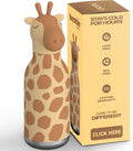 asobu Bestie Bottle Insulated Stainless Steel Water Bottle with Detachable Soft Animal Head Fun Drinking For Kids and Teens16 Ounce with Flexible Reusable Straw (GIRAFFE)