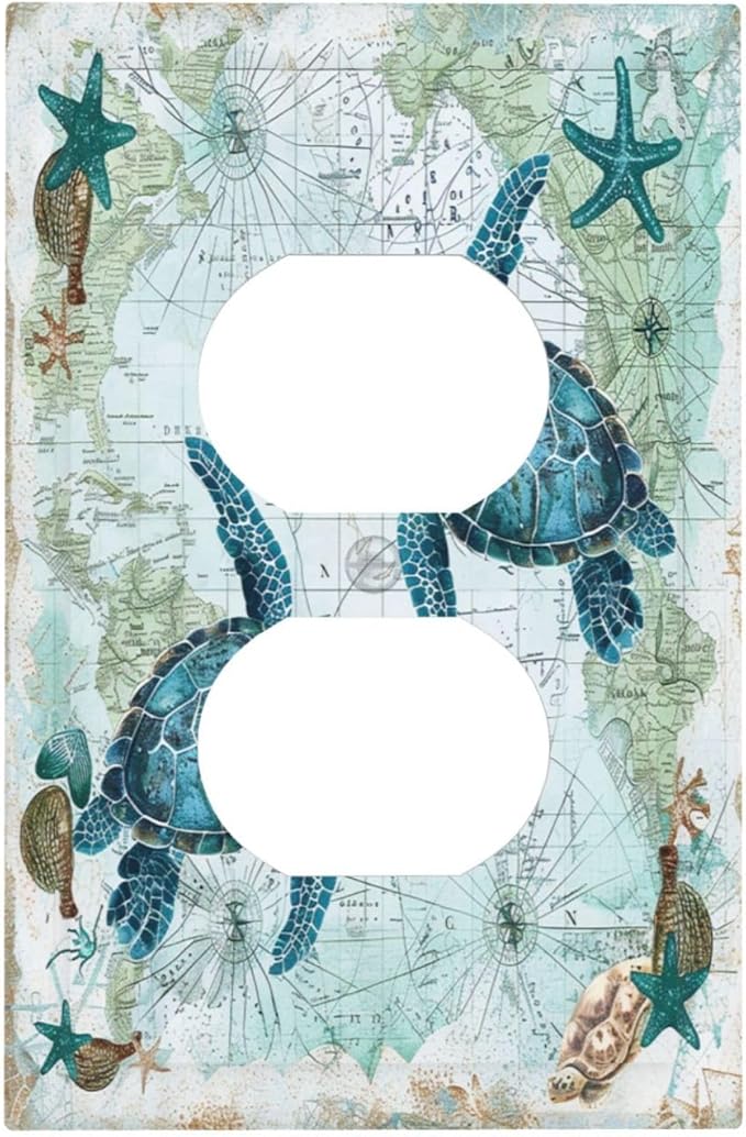Outlet Covers Nautical Green Sea Turtles Beach Blue Ocean 1 Gang Duplex Light Switch Cover Decorative Switch Plates Electrical Receptacle Faceplate Wall Plate For Bathroom Kids Room