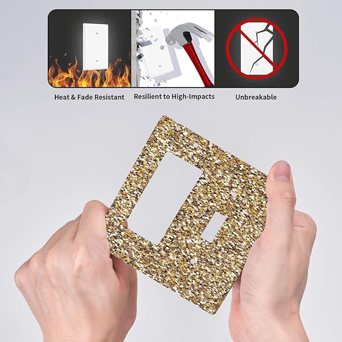 Outlet Covers Gold Glitter Sequins 1 Toggle 1 Rocker Combo Light Switch Cover Plate Decorative Switch Plate Covers Electrical Wall Plate for Bedroom Cabin Decor