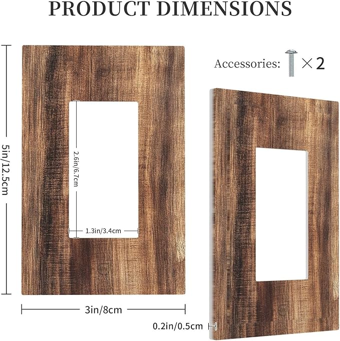 Decorative Outlet Covers Vintage Rustic Brown Wood Grain 1 Gang Single Rocker Light Switch Cover Plate Wall Plates GFCI Faceplate for Bedroom Farmhouse Decor