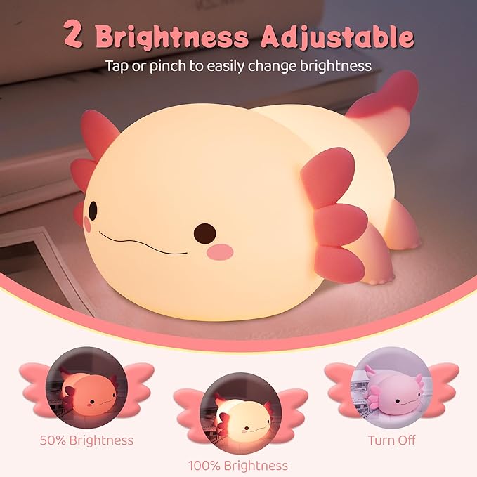YuanDian Axolotl Night Light, Gift for Adults Teens and Babies. Decorate Kids' Bedroom with Cute Silicone Axolotl Nightlights, Christmas Birthday Gift for Children and Toddlers