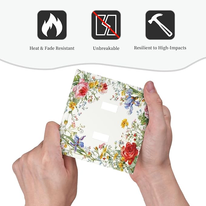 Decorative Light Switch Cover Plate Rustic Red Flower Garden Floral 2 Gang Outlet Covers Double Toggle Wall Plates for Electrical Switch Plate Covers Faceplate for Country Home Decor