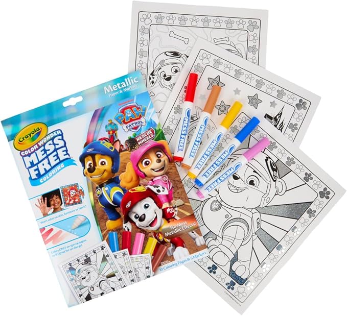 Crayola PAW Patrol Color Wonder Mess Free Coloring Set, Metallic Markers & Paper, PAW Patrol Toys, Toddler Coloring Kit, Travel Activity, Gift for Kids, 3+
