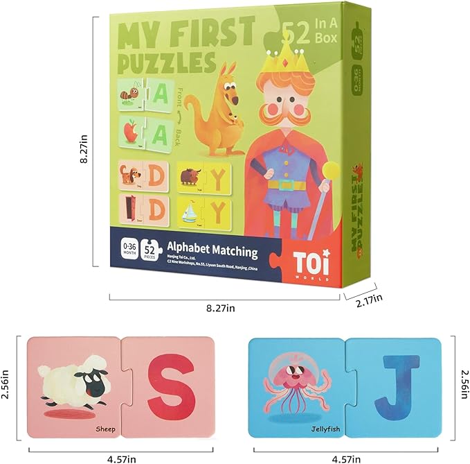 Toi 6 Packs Large Piece Toddler Jigsaw Puzzles for Kids Aged 1.5+, Alphabet Puzzle Floor Puzzles for Beginner, Preschool Learning Game for Boys Girls, Alphabet Matching