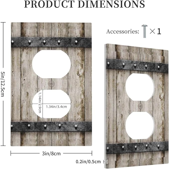 1 Gang Single Duplex Receptacle Outlet Cover Western Barn Rustic Cabin Vintage Brown Wooden Wood Retro Metal Texture Electrical Wall Plate One Gang Dual Device Light Switch Faceplate Socket Plug Cover