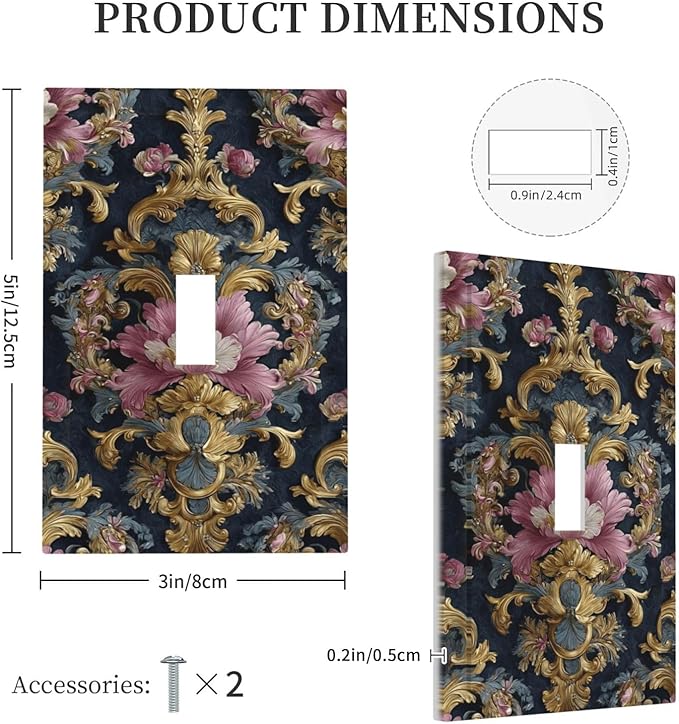 Decorative Light Switch Cover Plate Rococo Pink Floral Flower Gold Leaf 1 Gang Single Toggle Wall Plates for Electrical Outlet Covers Switch Plate Covers Faceplate for Bedroom Home Decor
