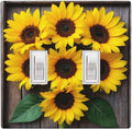 Sunflower Floral 2-Gang Double Toggle Switch Plate, Yellow Sunflower Faux Rustic Wood Wall Plate for Farmhouse, Bedroom, Kitchen & Sunroom