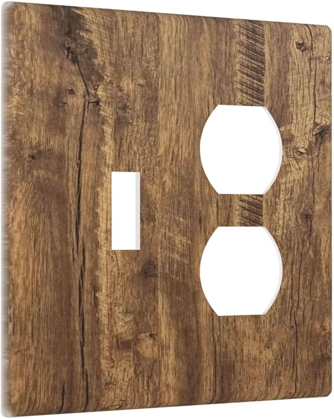Rustic Brown Wood Distressed Wood Print Wallplates 1 Toggle 1 Duplex Switch Plate Electrical GFCI Faceplate Decorative Light Switch Covers for Farmhouse Home Decor