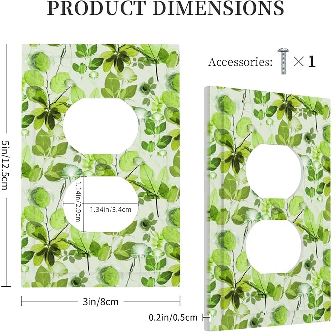 Green Leaves Spring Plant Floral Outlet Covers 1 Gang Duplex Light Switch Cover Decorative Switch Plates Electrical Receptacle Faceplate Wall Plate for Bed Room Living Room Decor