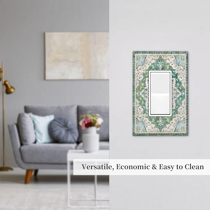 Sage Green Boho Vintage Floral Decorative Outlet Covers 1 Gang Single Rocker Light Switch Cover Plate Wall Plates GFCI Faceplate for Bedroom Living Room Decor