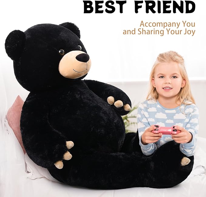 Toys Studio 5 Feet Giant Teddy Bear, 59 inch Big Black Bear Woodland Stuffed Animal Life Size Plush Toy with Footprints, Gift for Girlfriend Kids Christmas Birthday Valentine's Day