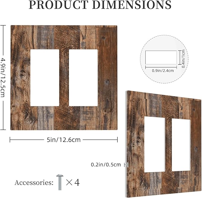 Vintage Board Rustic Brown Wood Texture Decorative Outlet Covers 2 Gang Double GFCI Rocker Electrical Wall Panels Light Switch Cover Plate for Farmhouse Home Decor