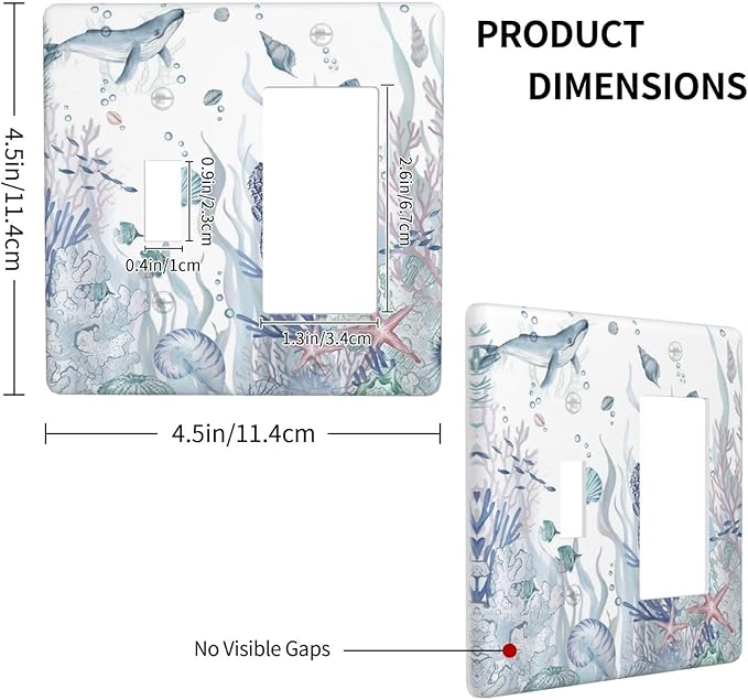 Ocean Themed Coral Seahorse Seashell Starfish Beach Outlet Covers 1 Toggle 1 Rocker Combination Decorative Wall Plate Electrical Switch Plates Light Switch Cover Plate for Bathroom Home Decor