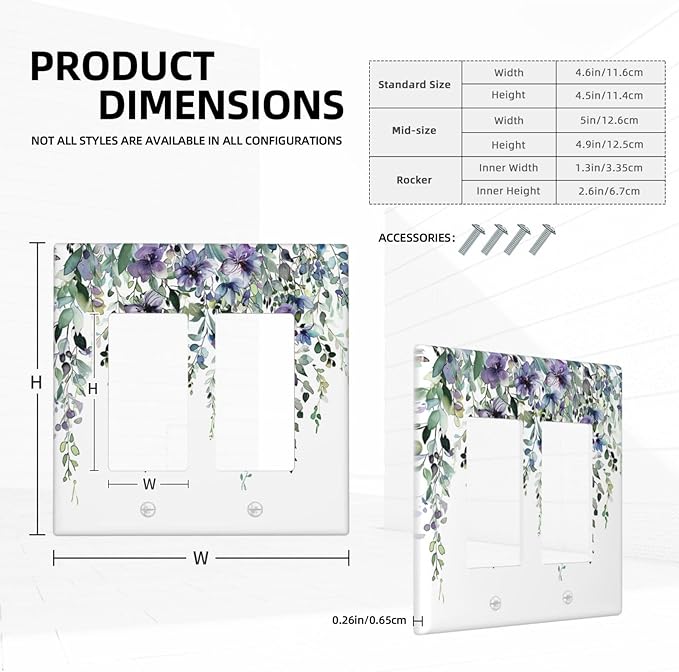 Decorative Outlet Covers Blue Purple Eucalyptus Leaves Boho Botanical 2 Gang Double Rocker Light Switch Cover Decorative Switch plates Electrical Wallplates GFCI Receptacle for Bathroom Home