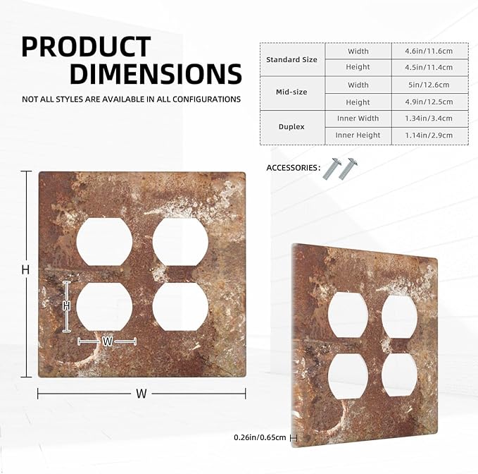 Outlet Covers Shabby Old Aged Rusty Antique Brass Metal 2 Gang Double Duplex Decorative Light Switch Covers Electrical Wallplates Socket Faceplate For Farmhouse Cabin Decor