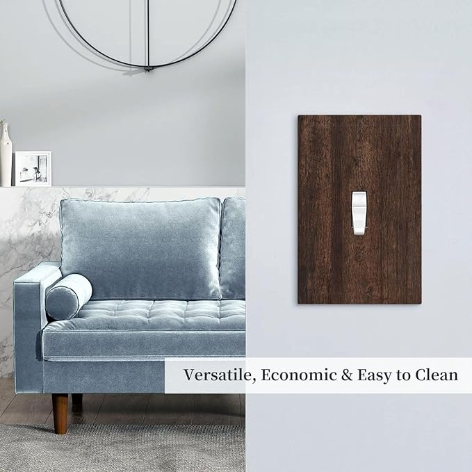 Decorative Switch Cover Plate with Rustic Dark Wood Grain & Vintage Style Design Single Gang Toggle Switch Plate Light Switch Covers Artistic Faceplate for Kitchen/Living Room