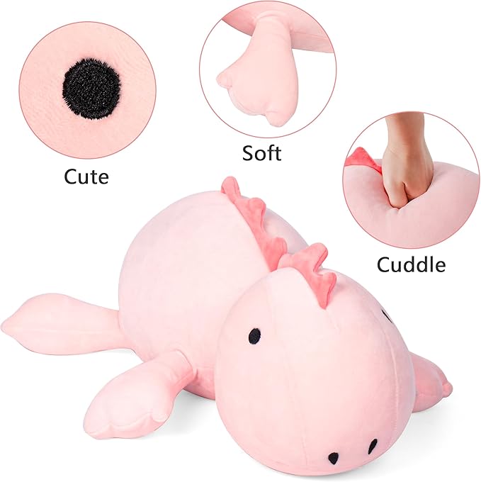 IdeaMeme 22" 3.5 lbs Weighted Dino Stuffed Toys, Cute Animals Plushie Dolls Pillow Gifts for Kids Adults (Pink)