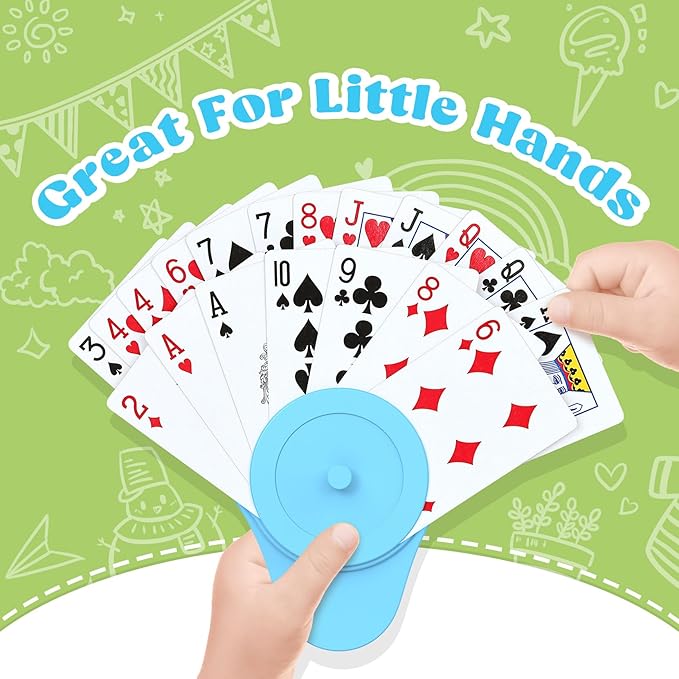 Playing Cards Holder for Little Hands Stocking Stuffer for Boy Girl UNO Game Nights, Poker, Canasta, Spite Malice, Playing Card Accessories for Family Gatherings & Travel, Set of 4 (2 Blue + 2 Green)