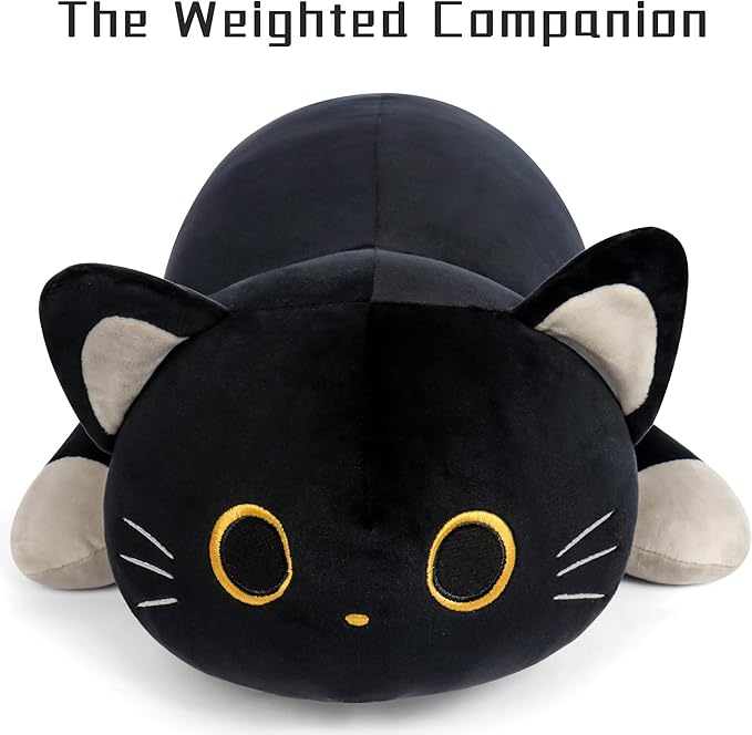 Wepop 24" Black Cat Plush Weighted Stuffed Animals, 4.2lbs Weighted Black Cat Pillow Giant Cat Stuffed Animal Cuddle Plushies Gift for Kids Adults