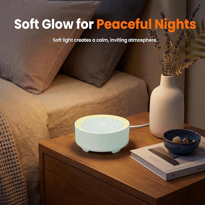 Kipcush Baby & Kids White Noise Sound Machine w/Night Light, 21 Non-Looping Sounds, 6 Timers (15-120 min & 8H), Memory, USB Powered for Nursery, Home & Travel